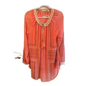 Soft Surroundings  Penelope Tunic and Tank Size M Coral Embroidered Tassels